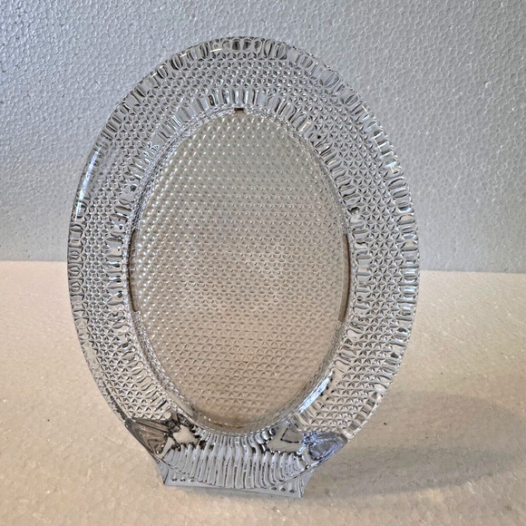 Clear Glass Oval Picture Frame Heavy Textured Self Standing Unmarked - Picture 1 of 8